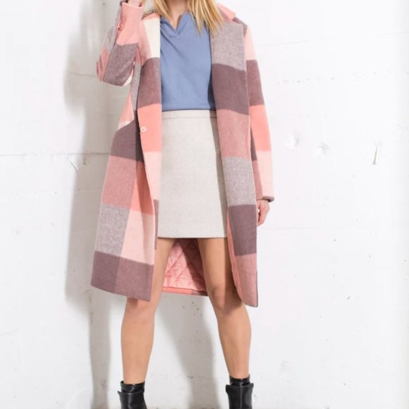 Anthropologie Jackets & Blazers - NWOT Anthropologie Six Crisp Days Targ Coat Pink Plaid Womens M/L